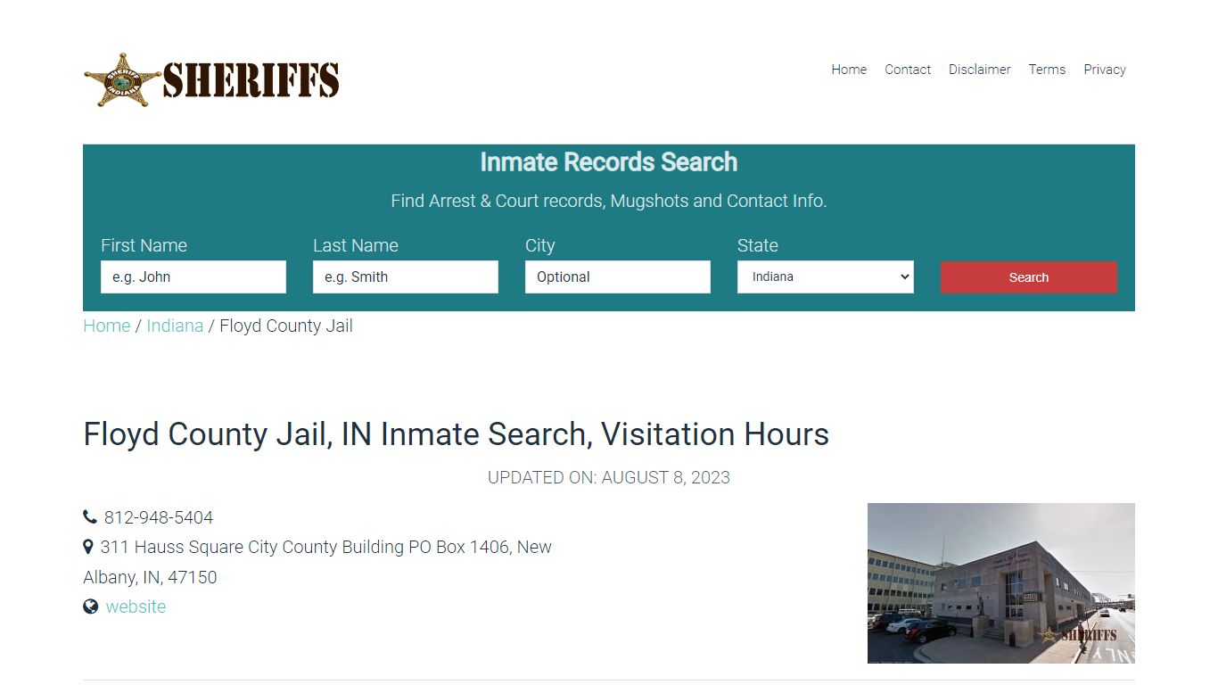 Floyd County Jail, IN Inmate Search, Visitation Hours